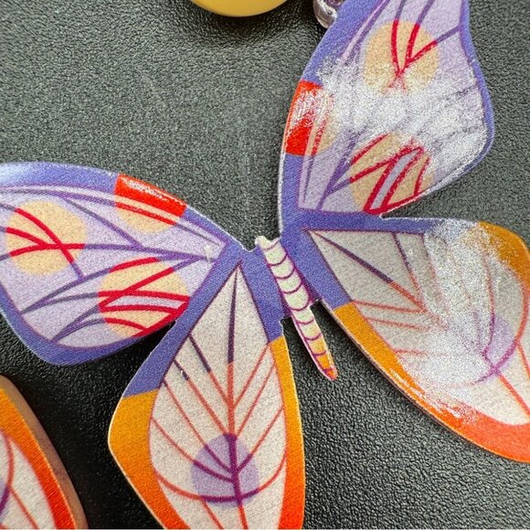 Colorful Orange and Purple Acrylic Butterfly Earrings - Pierced - Picture 2 of 6